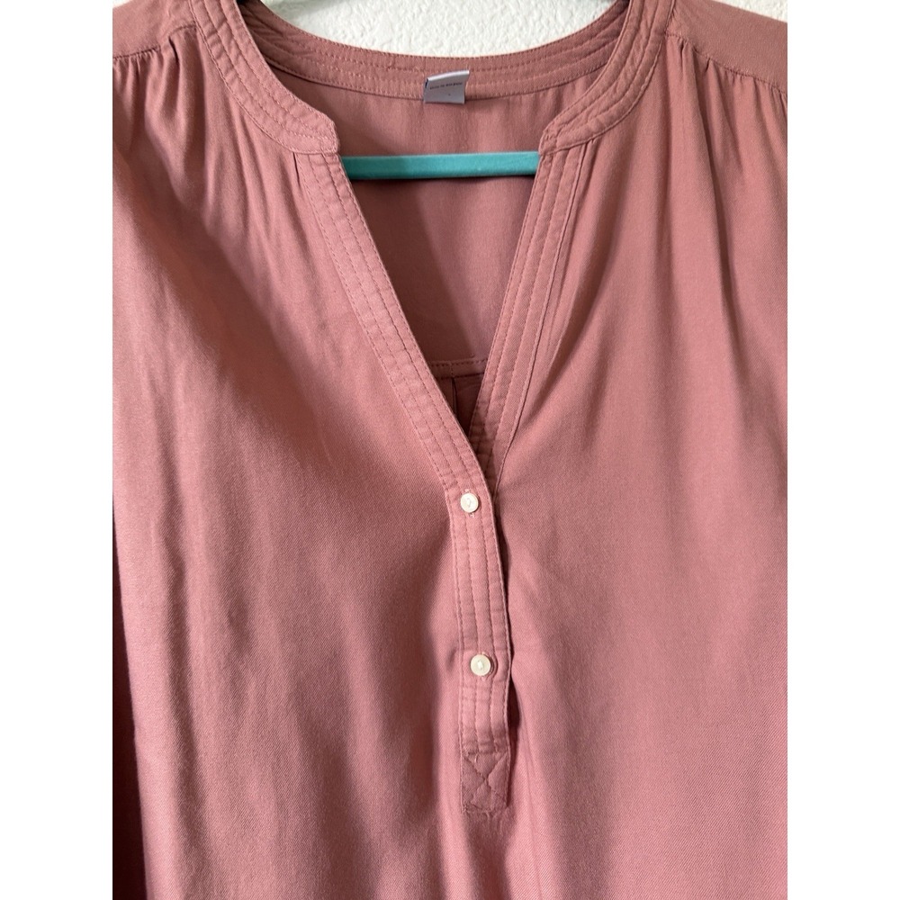 Old Navy Womens XL Dusty Rose Pink Henley Popover Blouse Long Sleeve Top - Picture 8 of 16